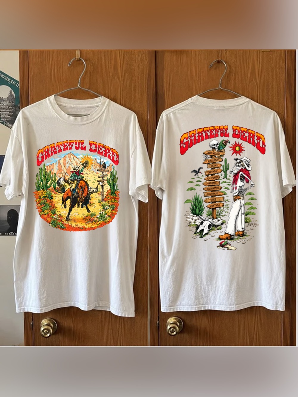 Grateful Dead Cowboy Skeleton Desert Cactus Sign Vintage White T-Shirt